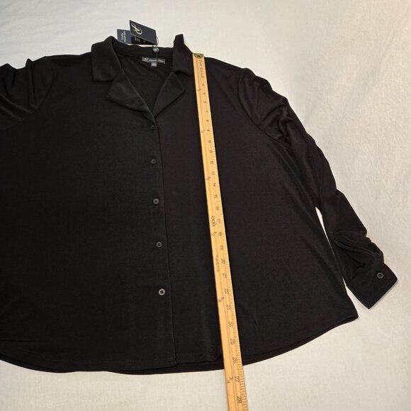 ADRIANNA PAPELL Solid Knit Long Sleeve Wing Full Button Black Shirt Size XXL NEW - Picture 14 of 16